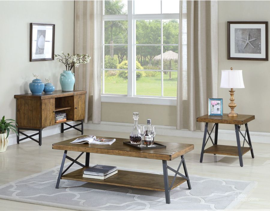 The appearance of Chandler Modern Rustic Solid Wood and Steel Occasional Table Set designed by Emerald Home Furnishings in the rustic / southwestern interior design. This brown piece of furniture  was selected by 1StopBedrooms from Chandler Collection to add a touch of cosiness and style into your home. Sku: T100-0;T100-1. Material: Wood. Product Type: Occasional Table Set. Image1