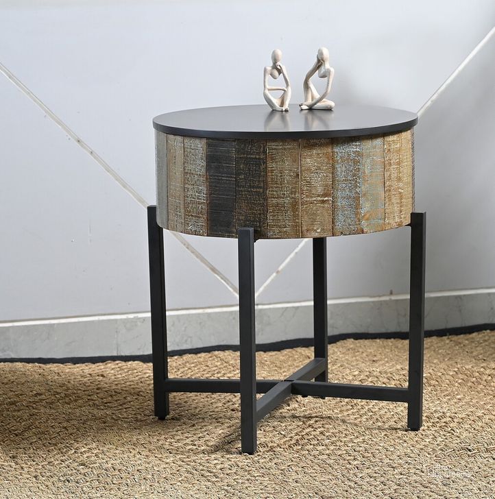 The appearance of T1216E Round Storage End Table In Rustic Vintage designed by Galaxy Home Furnishings in the modern / contemporary interior design. This wood piece of furniture  was selected by 1StopBedrooms from T1216 Collection to add a touch of cosiness and style into your home. Sku: 601955552349. Material: Wood. Product Type: End Table. Image1