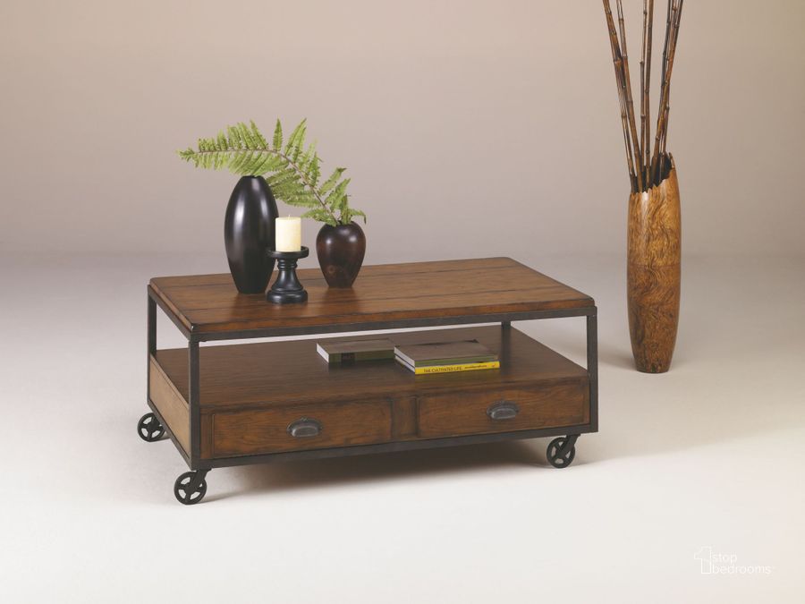 The appearance of Baja Vintage Umber Rectangular Storage Cocktail Table designed by Hammary in the transitional interior design. This brown piece of furniture  was selected by 1StopBedrooms from Baja Collection to add a touch of cosiness and style into your home. Sku: T20750-T2075207-00. Material: Metal. Product Type: Cocktail Table. Table Top Shape: Rectangular. Image1