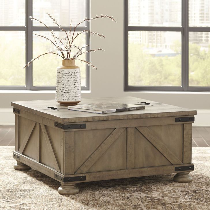 The appearance of Aldwin Gray Storage Occasional Table Set designed by Signature Design by Ashley in the rustic / southwestern interior design. This gray piece of furniture  was selected by 1StopBedrooms from Aldwin Collection to add a touch of cosiness and style into your home. Sku: T457-20;T457-3. Material: Wood. Product Type: Occasional Table Set. Image1