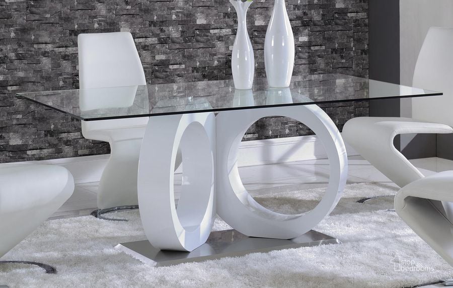 The appearance of D9002 Dining Table designed by Global Furniture USA in the modern / contemporary interior design. This white piece of furniture  was selected by 1StopBedrooms from D9002 Collection to add a touch of cosiness and style into your home. Sku: D9002DT-BS;D9002DT-T;D9002DT-CLMN. Table Base Style: Double Pedestal. Product Type: Dining Table. Table Top Shape: Rectangular. Image1