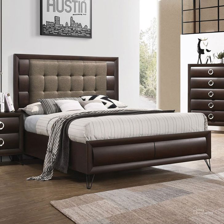 The appearance of Tablita Panel Bed (King) designed by ACME in the transitional interior design. This dark merlot piece of furniture  was selected by 1StopBedrooms from Tablita Collection to add a touch of cosiness and style into your home. Sku: 27457EK-HF;27458EK-R. Bed Type: Panel Bed. Material: Wood. Product Type: Panel Bed. Bed Size: King. Image1