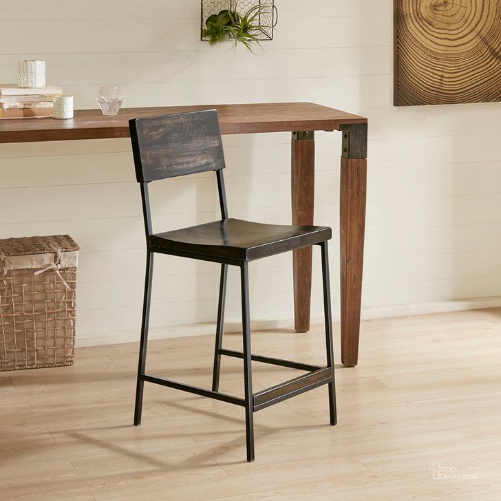The appearance of Tacoma 24 Inch Counter Stool In Black designed by Olliix in the industrial interior design. This black piece of furniture  was selected by 1StopBedrooms from Tacoma Collection to add a touch of cosiness and style into your home. Sku: II104-0251. Material: Wood. Product Type: Barstool. Image1