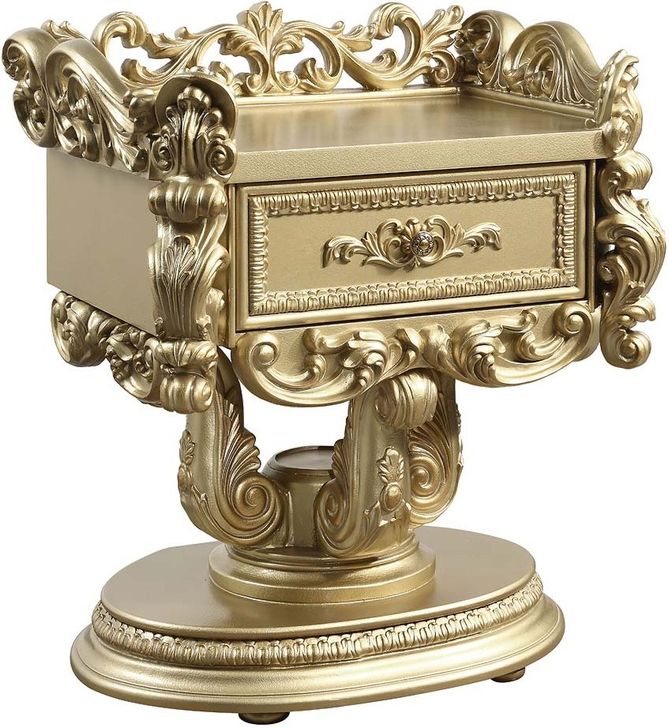 The appearance of Taggindale Gold Nightstand designed by Off 5th Home in the transitional interior design. This gold piece of furniture  was selected by 1StopBedrooms from Taggindale Collection to add a touch of cosiness and style into your home. Sku: BD01475. Product Type: Nightstand. Image1