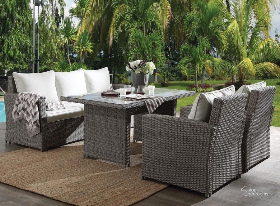 The appearance of Tahan Fabric/2-Tone Gray Wicker 4-Piece Patio Set designed by ACME in the traditional interior design. This two-tone piece of furniture  was selected by 1StopBedrooms from Tahan Collection to add a touch of cosiness and style into your home. Sku: 45070SOF;45071CHA;45072TAB. Product Type: Outdoor Set. Material: Wicker.
