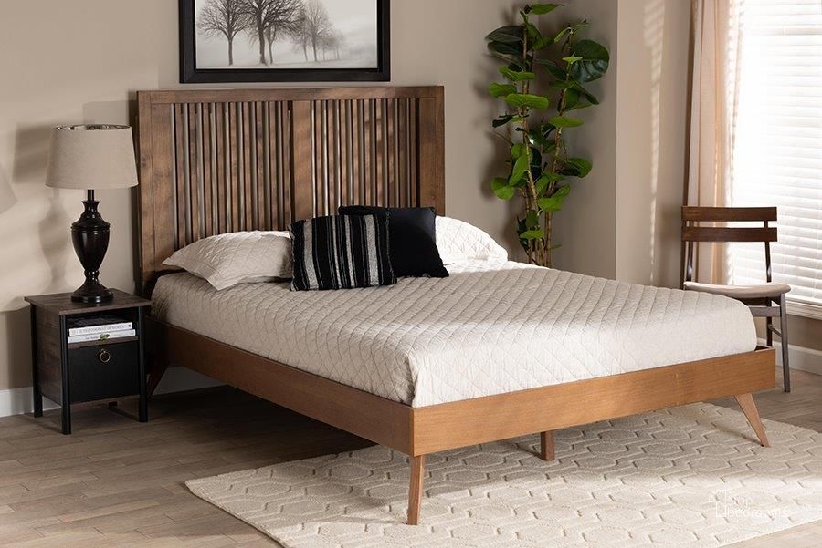 The appearance of Takeo Mid-Century Modern Transitional Ash Walnut Finished Wood King Size Platform Bed designed by Baxton Studio in the transitional interior design. This ash walnut piece of furniture  was selected by 1StopBedrooms from Takeo Collection to add a touch of cosiness and style into your home. Sku: Takeo-Ash Walnut-King. Bed Type: Platform Bed. Product Type: Platform Bed. Bed Size: King. Material: Rubberwood. Image1
