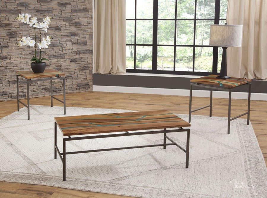 The appearance of Tamra Natural Wood With Emerald Green Inlay Occasional Table Set designed by Steve Silver in the transitional interior design. This brown and gray piece of furniture  was selected by 1StopBedrooms from Tamra Collection to add a touch of cosiness and style into your home. Sku: TA150C;TA150E. Material: Wood. Product Type: Occasional Table Set. Image1