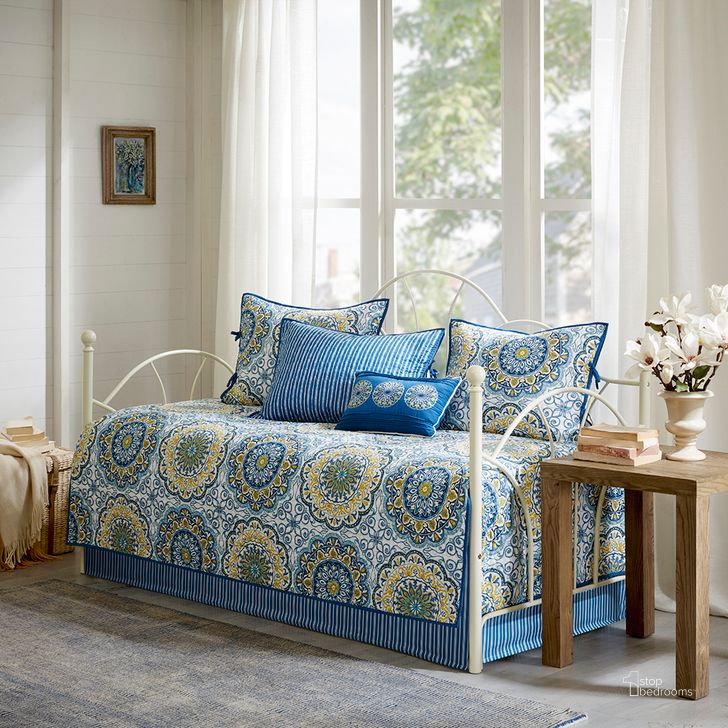 The appearance of Tangiers Polyester Printed 6Pcs Day Bed Cover In Blue designed by Olliix in the modern / contemporary interior design. This blue piece of furniture  was selected by 1StopBedrooms from Tangiers Collection to add a touch of cosiness and style into your home. Sku: MP13-3973. Material: Polyester. Product Type: Cover. Image1