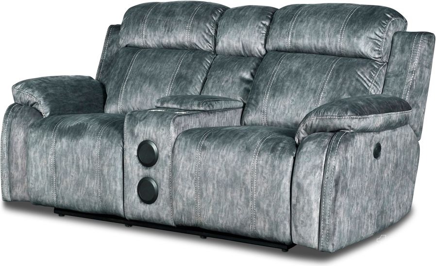 The appearance of Tango Shadow Power Reclining Console Loveseat With Power Footrest designed by New Classic in the modern / contemporary interior design. This gray piece of furniture  was selected by 1StopBedrooms from Tango Collection to add a touch of cosiness and style into your home. Sku: U396-25P1-SHW. Material: Wood. Product Type: Reclining Loveseat. Image1