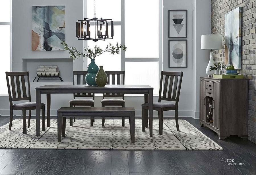 The appearance of Tanners Creek 72 Inch Dining Room Set w/ Bench designed by Liberty in the transitional interior design. This greystone piece of furniture  was selected by 1StopBedrooms from Tanners Creek Collection to add a touch of cosiness and style into your home. Sku: 686-T3672;686-C1501S;686-C9001B. Table Base Style: Legs. Material: Wood. Product Type: Dining Room Set. Table Top Shape: Rectangular. Image1