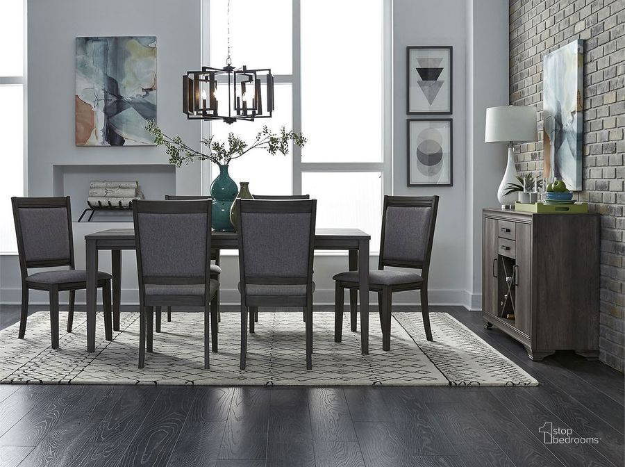 The appearance of Tanners Creek 72 Inch Dining Room Set w/ Upholstered Chairs designed by Liberty in the transitional interior design. This greystone piece of furniture  was selected by 1StopBedrooms from Tanners Creek Collection to add a touch of cosiness and style into your home. Sku: 686-T3672;686-C6501S. Table Base Style: Legs. Material: Wood. Product Type: Dining Room Set. Table Top Shape: Rectangular. Image1