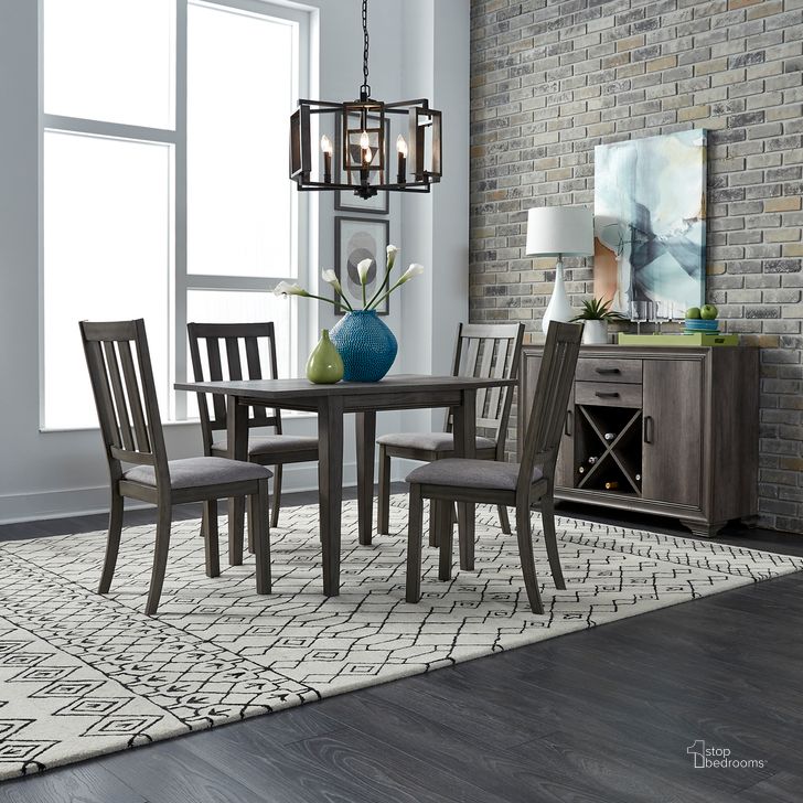 The appearance of Tanners Creek Greystone Dining Room Set designed by Liberty in the transitional interior design. This gray piece of furniture  was selected by 1StopBedrooms from Tanners Creek Collection to add a touch of cosiness and style into your home. Sku: 686-T2947;686-C1501S. Table Base Style: Legs. Material: Wood. Product Type: Dining Room Set. Table Top Shape: Rectangular. Image1