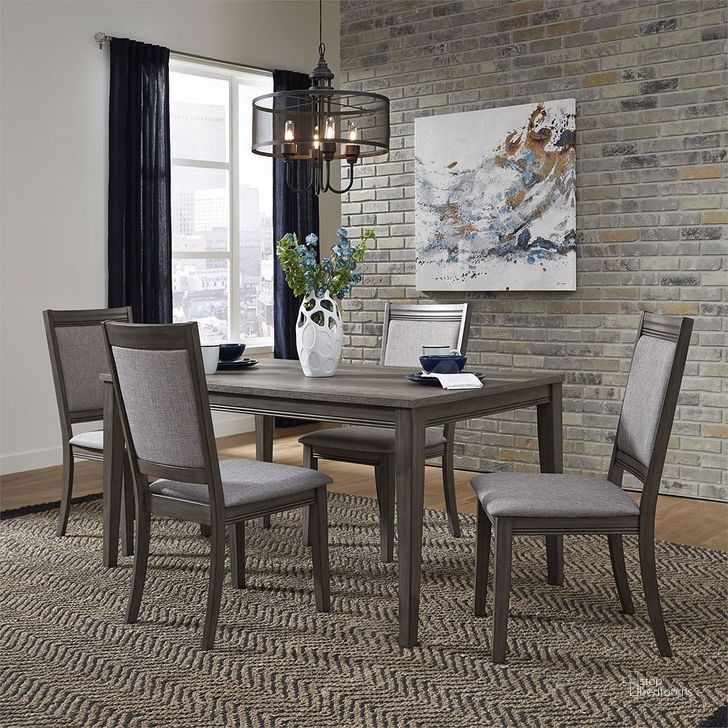 The appearance of Tanners Creek Rectangular Dining Set w/ Upholstered Chairs designed by Liberty in the transitional interior design. This greystone piece of furniture  was selected by 1StopBedrooms from Tanners Creek Collection to add a touch of cosiness and style into your home. Sku: 686-T3660;686-C6501S. Table Base Style: Legs. Material: Wood. Product Type: Dining Room Set. Table Top Shape: Rectangular. Image1