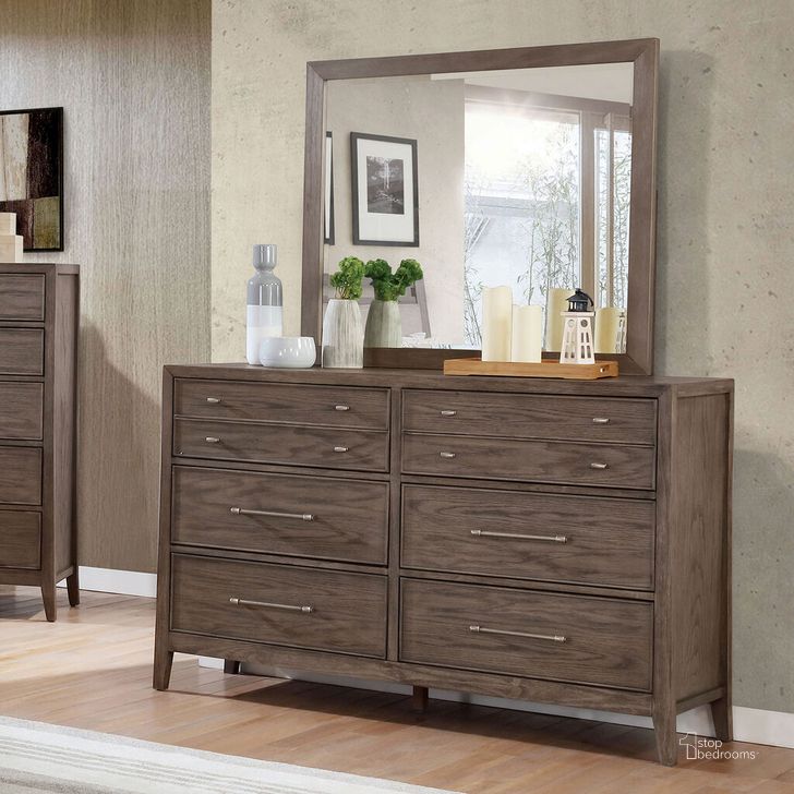 The appearance of Tawana Dresser In Warm Gray designed by Furniture of America in the transitional interior design. This warm gray piece of furniture  was selected by 1StopBedrooms from Tawana Collection to add a touch of cosiness and style into your home. Sku: FOA7918D. Material: Wood. Product Type: Dresser. Image1