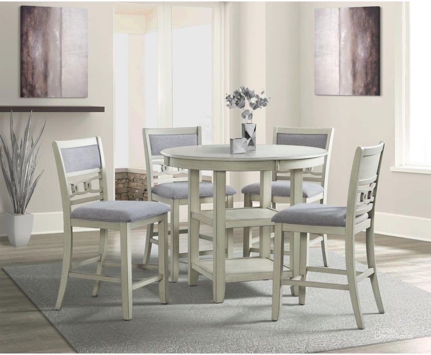 The appearance of Taylor Bisque Counter Height Dining Room Set designed by Picket House in the transitional interior design. This white piece of furniture  was selected by 1StopBedrooms from Taylor Collection to add a touch of cosiness and style into your home. Sku: DAH750CT;DAH350CSC. Table Base Style: Pedestal. Table Top Shape: Round. Material: Wood. Product Type: Dining Room Set. Size: 42". Image1