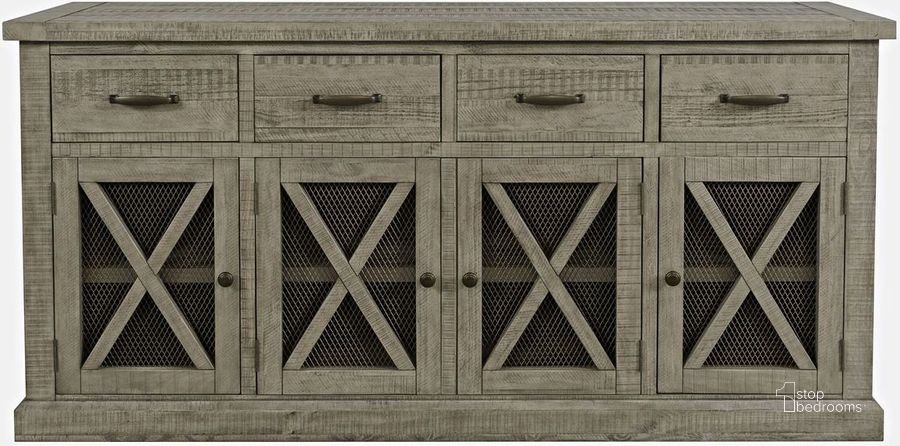 The appearance of Telluride 70 Inch Rustic Distressed Pine Four Drawer Sideboard Buffet Server In Grey designed by Jofran in the country / farmhouse interior design. This grey piece of furniture  was selected by 1StopBedrooms from Telluride Collection to add a touch of cosiness and style into your home. Sku: 2231-70. Product Type: Sideboard. Material: MDF. Image1