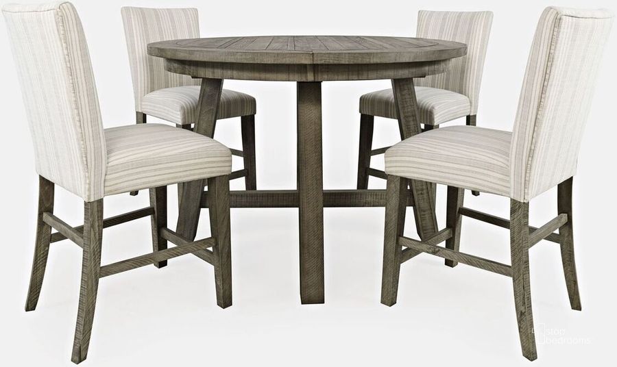 The appearance of Telluride Contemporary Rustic Farmhouse Five Piece Counter Height Dining Table Set In Grey designed by Jofran in the country / farmhouse interior design. This grey piece of furniture  was selected by 1StopBedrooms from Telluride Collection to add a touch of cosiness and style into your home. Sku: 2231-54C-4U. Product Type: Dining Room Set. Material: Wood Veneer. Image1