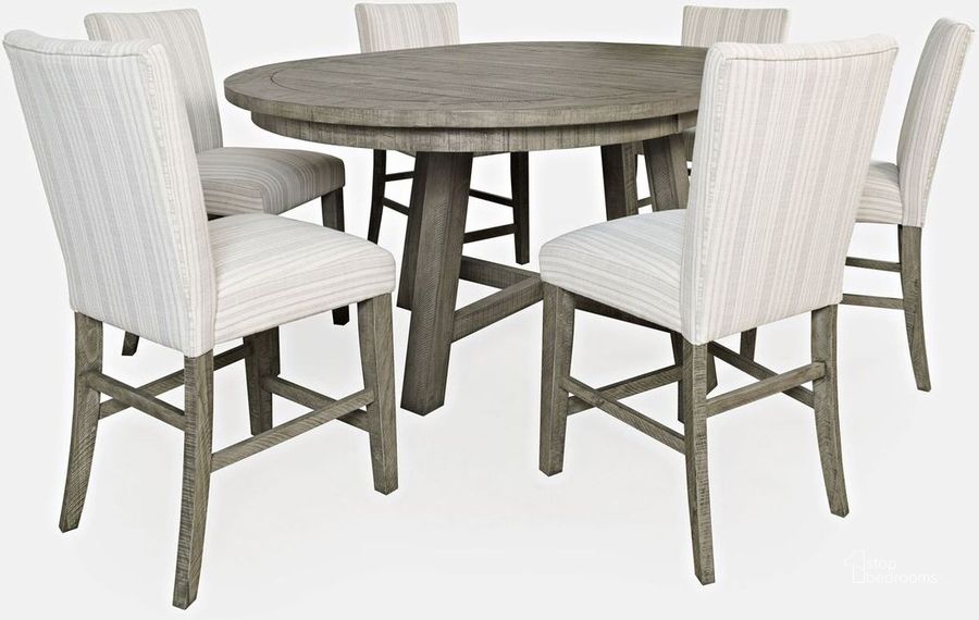 The appearance of Telluride Contemporary Rustic Farmhouse Seven Piece Counter Height Dining Table Set In Grey designed by Jofran in the country / farmhouse interior design. This grey piece of furniture  was selected by 1StopBedrooms from Telluride Collection to add a touch of cosiness and style into your home. Sku: 2231-54C-6U. Product Type: Dining Room Set. Material: Wood Veneer. Image1