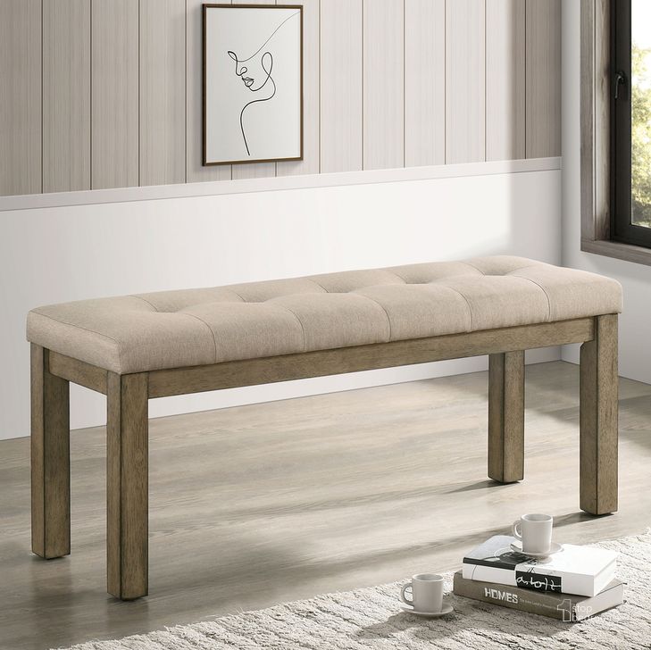 The appearance of Templemore Bench In Light Brown and Beige designed by Furniture of America in the rustic / southwestern interior design. This light brown and beige piece of furniture  was selected by 1StopBedrooms from Templemore Collection to add a touch of cosiness and style into your home. Sku: CM3514BR-BN. Material: Wood. Product Type: Bench. Image1