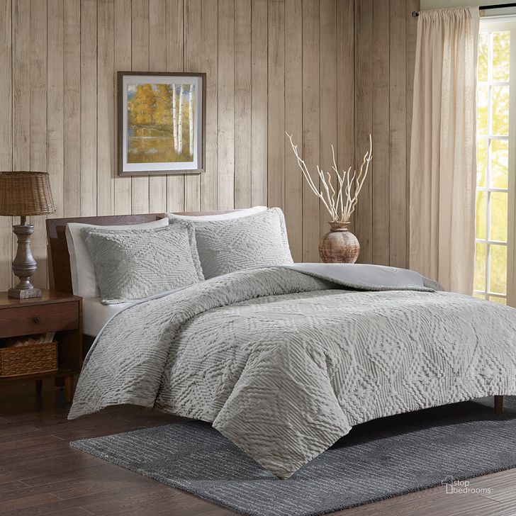 The appearance of Teton Polyester Embroidered Long Fur Queen Coverlet Set In Grey designed by Olliix in the cabin / lodge interior design. This grey piece of furniture  was selected by 1StopBedrooms from Teton Collection to add a touch of cosiness and style into your home. Sku: WR13-2059. Material: Polyester. Bed Size: Queen. Product Type: Coverlet Set. Image1