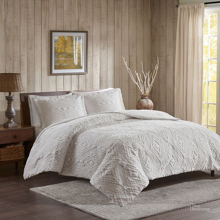 The appearance of Teton Polyester Embroidered Long Fur Queen Coverlet Set In Ivory designed by Olliix in the cabin / lodge interior design. This ivory piece of furniture  was selected by 1StopBedrooms from Teton Collection to add a touch of cosiness and style into your home. Sku: WR13-2057. Material: Polyester. Bed Size: Queen. Product Type: Coverlet Set. Image1