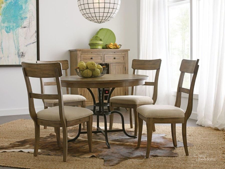 The appearance of The Nook Oak 54 Inch Dining Room Set designed by Kincaid in the transitional interior design. This brown piece of furniture  was selected by 1StopBedrooms from The Nook Collection to add a touch of cosiness and style into your home. Sku: 663-54MP;663-622. Table Base Style: Trestle. Table Top Shape: Round. Material: Wood. Product Type: Dining Room Set. Image1