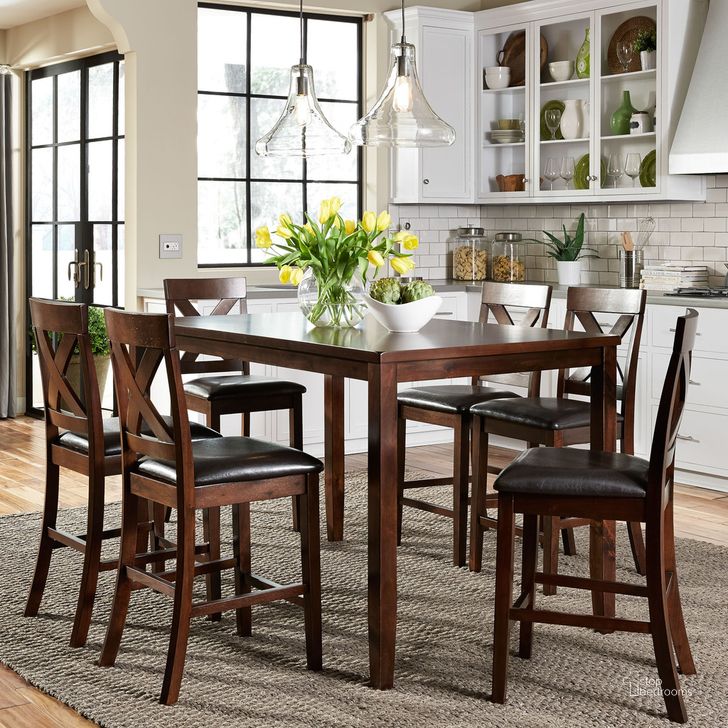 The appearance of Thornton Russet 7 Piece Gathering Dining Room Set designed by Liberty in the transitional interior design. This brown piece of furniture  was selected by 1StopBedrooms from Thornton Collection to add a touch of cosiness and style into your home. Sku: 164-CD-7GTS. Material: Wood. Product Type: Dining Room Set. Table Top Shape: Rectangular. Image1