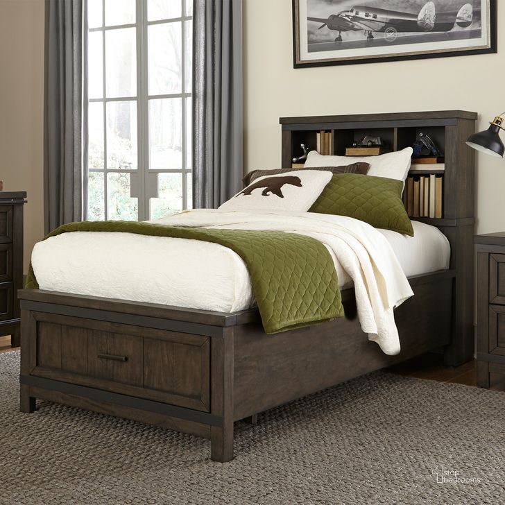 The appearance of Thornwood Gray Twin Bookcase Bed designed by Liberty in the modern / contemporary interior design. This gray piece of furniture  was selected by 1StopBedrooms from Thornwood Collection to add a touch of cosiness and style into your home. Sku: 759-BR11B;759-BR12FS;759-BR89RSP. Bed Type: Bookcase Bed. Material: Wood. Product Type: Bookcase Bed. Bed Size: Twin. Image1