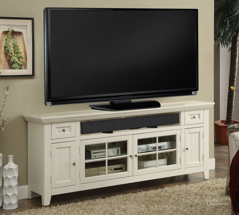 The appearance of Tidewater Vintage White 72" TV Console designed by Parker House in the modern / contemporary interior design. This white piece of furniture  was selected by 1StopBedrooms from Tidewater Collection to add a touch of cosiness and style into your home. Sku: TID#72. Material: Wood. Product Type: TV Stands and TV Console. Image1