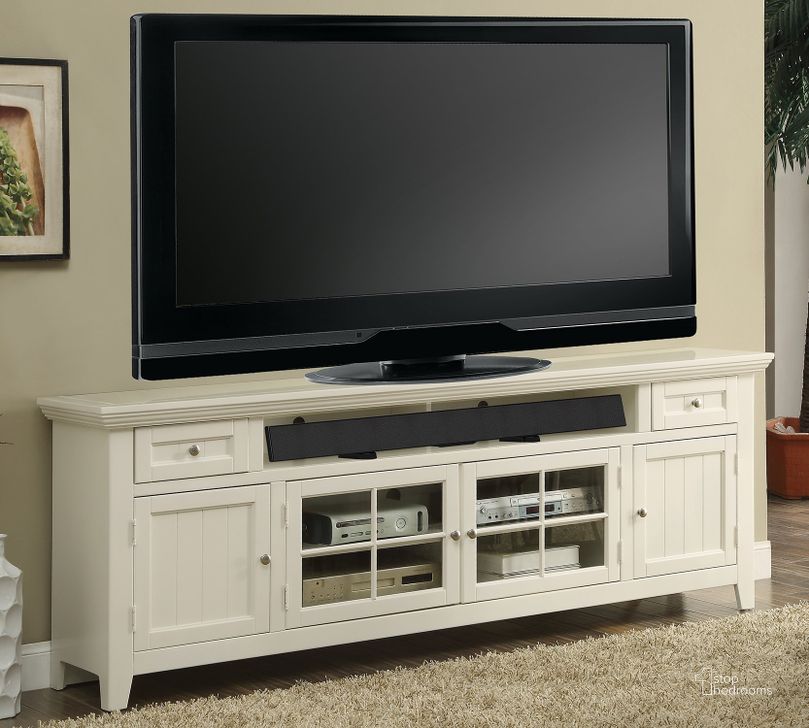The appearance of Tidewater Vintage White 84" TV Console designed by Parker House in the modern / contemporary interior design. This white piece of furniture  was selected by 1StopBedrooms from Tidewater Collection to add a touch of cosiness and style into your home. Sku: TID#84. Material: Wood. Product Type: TV Stands and TV Console. Image1
