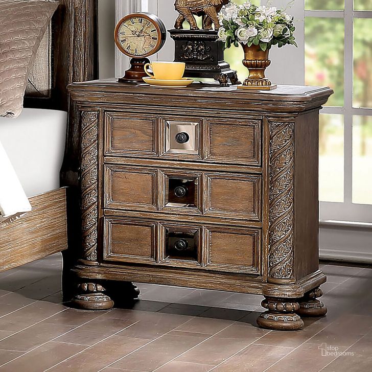 The appearance of Timandra Night Stand In Rustic Natural Tone designed by Furniture of America in the transitional interior design. This rustic natural tone piece of furniture  was selected by 1StopBedrooms from Timandra Collection to add a touch of cosiness and style into your home. Sku: CM7145N. Material: Wood. Product Type: Nightstand. Image1