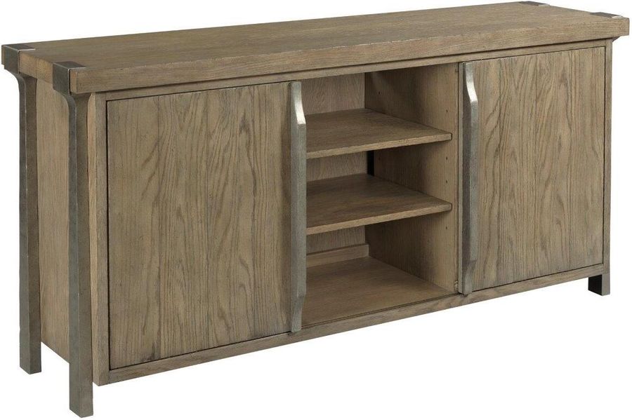 The appearance of Timber Forge Entertainment Console designed by Hammary in the transitional interior design. This light stain piece of furniture  was selected by 1StopBedrooms from Timber Forge Collection to add a touch of cosiness and style into your home. Sku: 054-926. Material: Wood. Product Type: Entertainment Console. Image1