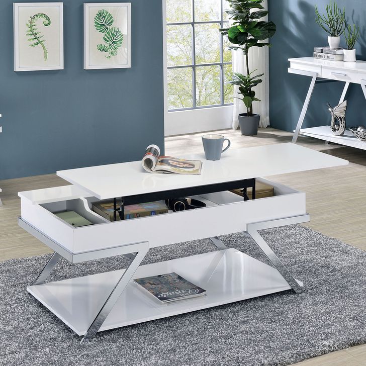The appearance of Titus Coffee Table In White and Chrome designed by Furniture of America in the modern / contemporary interior design. This white and chrome piece of furniture  was selected by 1StopBedrooms from Titus Collection to add a touch of cosiness and style into your home. Sku: CM4193WH-C. Material: Steel. Product Type: Coffee Table. Image1