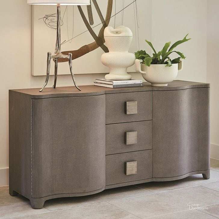 The appearance of Toile Linen Credenza In Grey designed by Global Views in the modern / contemporary interior design. This gray piece of furniture  was selected by 1StopBedrooms from Toile Collection to add a touch of cosiness and style into your home. Sku: 7.20157. Product Type: Credenza. Material: Linen. Image1