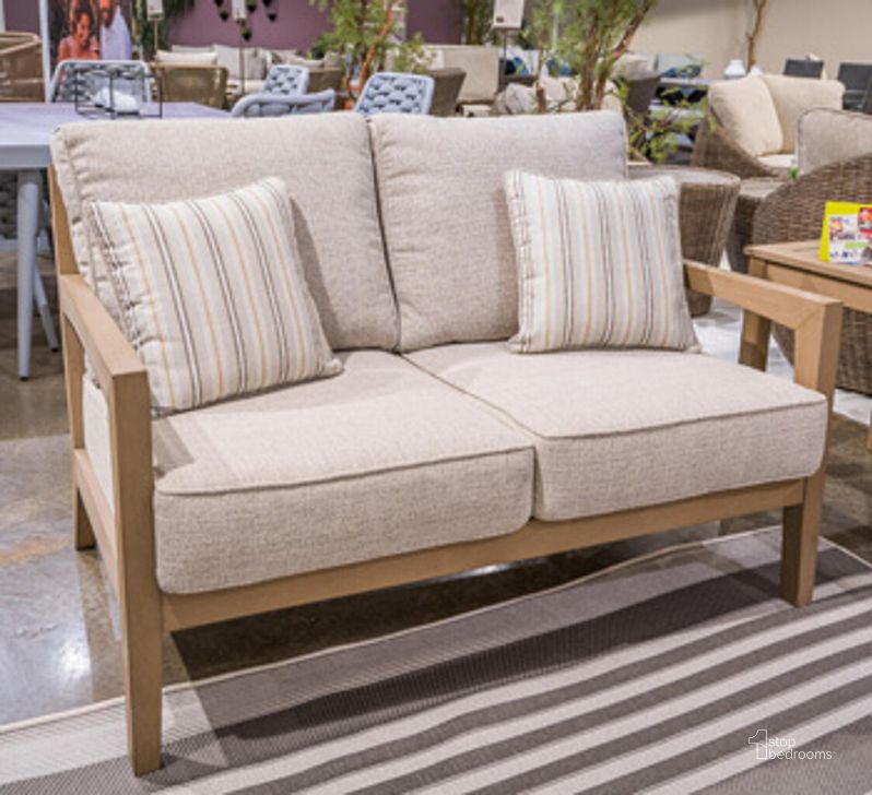 The appearance of Torrensby Driftwood Outdoor Loveseat 0qd24544561 designed by Luxe Linea in the modern / contemporary interior design. This driftwood piece of furniture  was selected by 1StopBedrooms from Torrensby Collection to add a touch of cosiness and style into your home. Sku: P560-835. Material: Fabric. Product Type: Outdoor Loveseat. Image1