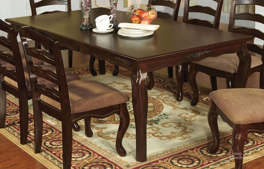 The appearance of Townsville Dark Walnut 78" Rectangular Extendable Leg Dining Room Set designed by Furniture of America in the transitional interior design. This brown piece of furniture  was selected by 1StopBedrooms from Townsville Collection to add a touch of cosiness and style into your home. Sku: CM3109T-78;CM3109SC-DK-2PK. Material: Wood. Product Type: Dining Room Set. Table Top Shape: Rectangular. Image1