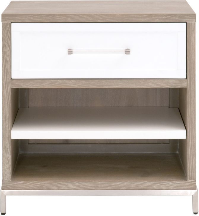 The appearance of Traditions Natural Gray Wrenn 1 Drawer Nightstand designed by Essentials For Living in the transitional interior design. This white and gray piece of furniture  was selected by 1StopBedrooms from Traditions Collection to add a touch of cosiness and style into your home. Sku: 6139.NG/WHT-BSTL. Product Type: Nightstand. Material: Stainless Steel. Image1