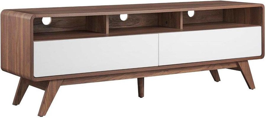 The appearance of Transmit 60 Inch TV Stand In Walnut White designed by Modway in the transitional interior design. This walnut white piece of furniture  was selected by 1StopBedrooms from Transmit Collection to add a touch of cosiness and style into your home. Sku: EEI-6231-WAL-WHI. Material: Wood. Product Type: TV Stand. Image1
