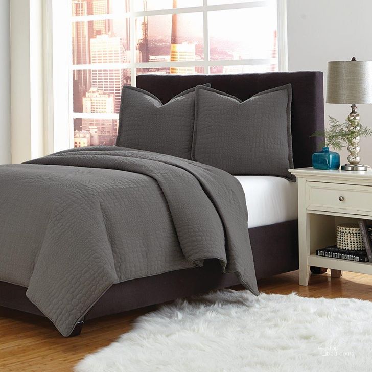 The appearance of Trent 3 Piece Queen Coverlet Or Duvet Set In Gray designed by AICO in the modern / contemporary interior design. This gray piece of furniture  was selected by 1StopBedrooms from Trent Collection to add a touch of cosiness and style into your home. Sku: BCS-QD03-TRENT-GRY. Material: Polyester. Product Type: Duvet Set.