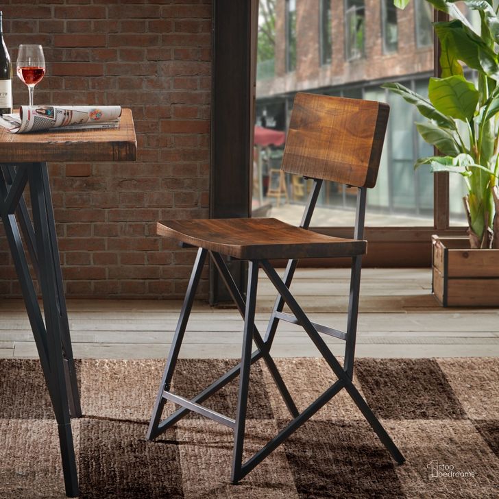 The appearance of Trestle Counter Stool In Reclaimed Brown/ Gun Metal designed by Olliix in the industrial interior design. This reclaimed brown/ gun metal piece of furniture  was selected by 1StopBedrooms from Trestle Collection to add a touch of cosiness and style into your home. Sku: II101-0120. Material: Wood. Product Type: Barstool. Image1