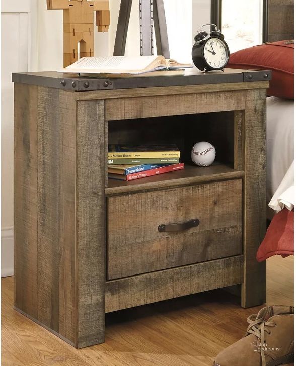 The appearance of Trinell Brown One Drawer Night Stand designed by Signature Design by Ashley in the transitional interior design. This brown piece of furniture  was selected by 1StopBedrooms from Trinell Collection to add a touch of cosiness and style into your home. Sku: B446-91. Material: Wood. Product Type: Nightstand. Image1