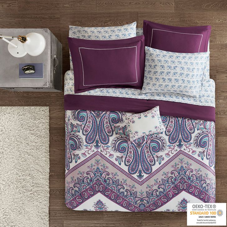 The appearance of Tulay Polyester Brushed Microfiber Printed 7Pcs Comforter With Twin XL Sheet Set In Purple designed by Olliix in the modern / contemporary interior design. This purple piece of furniture  was selected by 1StopBedrooms from Tulay Collection to add a touch of cosiness and style into your home. Sku: ID10-1352. Material: Polyester. Product Type: Comforter Set. Bed Size: Twin XL. Image1
