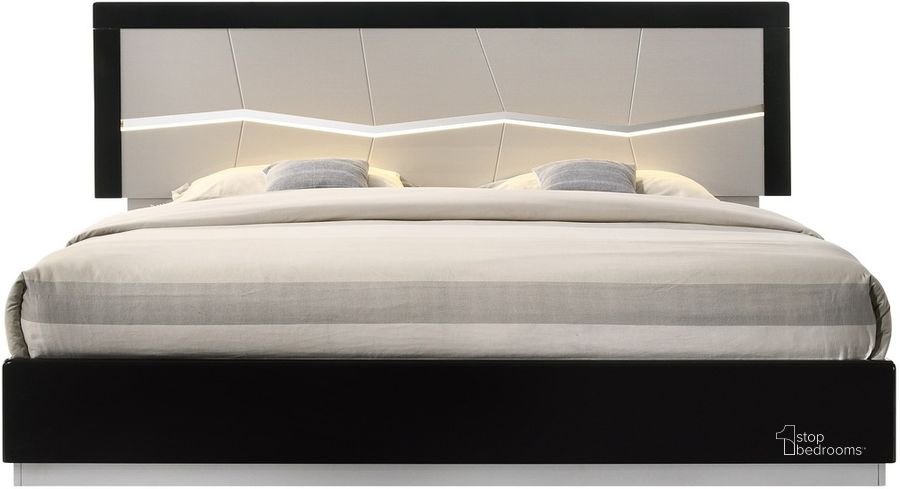 The appearance of Turin Light Grey and Black Lacquer King Platform Bed designed by J&M in the modern / contemporary interior design. This black piece of furniture  was selected by 1StopBedrooms from Turin Collection to add a touch of cosiness and style into your home. Sku: 17854-K. Bed Type: Platform Bed. Material: Wood. Product Type: Platform Bed. Bed Size: King. Image1