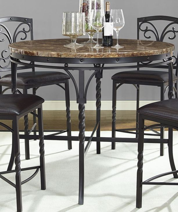 The appearance of Tuscan Counter Height Dining Table designed by Bernards in the traditional interior design. This black piece of furniture  was selected by 1StopBedrooms from Tuscan Collection to add a touch of cosiness and style into your home. Sku: 4552. Table Base Style: Trestle. Table Top Shape: Round. Material: Metal. Product Type: Dining Table. Size: 45.
