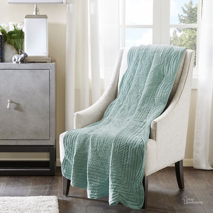 The appearance of Tuscany Microfiber Oversized Quilted Throw With Scalloped Edges In Seafoam designed by Olliix in the country / farmhouse interior design. This seafoam piece of furniture  was selected by 1StopBedrooms from Tuscany Collection to add a touch of cosiness and style into your home. Sku: MP50-4301. Material: Cotton. Product Type: Throw. Image1
