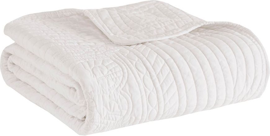 The appearance of Tuscany Microfiber Oversized Quilted Throw With Scalloped Edges In White designed by Olliix in the country / farmhouse interior design. This white piece of furniture  was selected by 1StopBedrooms from Tuscany Collection to add a touch of cosiness and style into your home. Sku: MP50-1216. Material: Polyester. Product Type: Throw. Image1