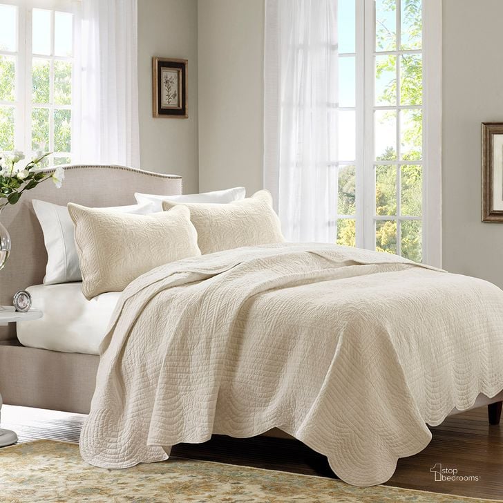 The appearance of Tuscany Polyester Microfiber Queen Coverlet Set In Cream designed by Olliix in the country / farmhouse interior design. This cream piece of furniture  was selected by 1StopBedrooms from Tuscany Collection to add a touch of cosiness and style into your home. Sku: MP13-1035. Material: Polyester. Bed Size: Queen. Product Type: Coverlet Set. Image1