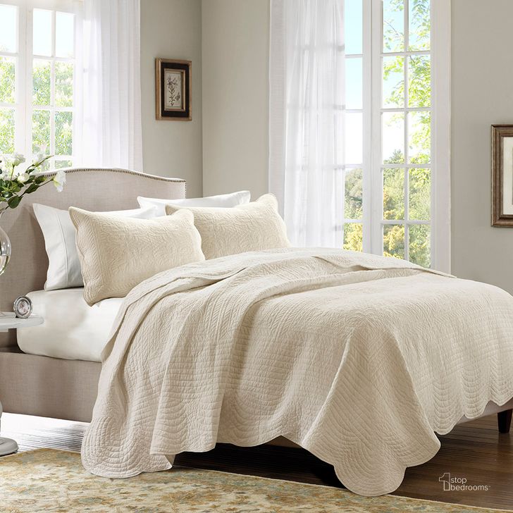 The appearance of Tuscany Polyester Microfiber King Coverlet Set In Cream designed by Olliix in the country / farmhouse interior design. This cream piece of furniture  was selected by 1StopBedrooms from Tuscany Collection to add a touch of cosiness and style into your home. Sku: MP13-1036. Material: Polyester. Bed Size: King. Product Type: Coverlet Set. Image1