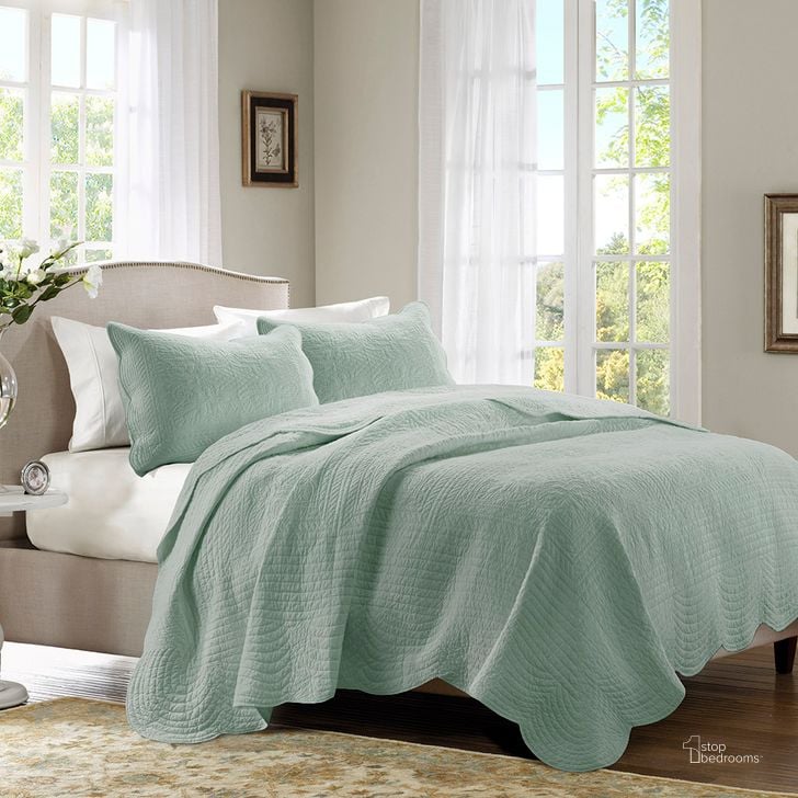 The appearance of Tuscany Polyester Microfiber Solid Brushed Queen Coverlet Set In Seafoam designed by Olliix in the country / farmhouse interior design. This seafoam piece of furniture  was selected by 1StopBedrooms from Tuscany Collection to add a touch of cosiness and style into your home. Sku: MP13-6119. Bed Size: Queen. Material: Cotton. Product Type: Coverlet Set. Image1