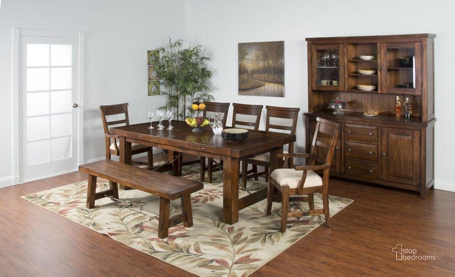 The appearance of Tuscany Vintage Mocha Extendable Rectangular Dining Room Set designed by Sunny Design in the rustic / southwestern interior design. This brown piece of furniture  was selected by 1StopBedrooms from Tuscany Collection to add a touch of cosiness and style into your home. Sku: 1316VM;1508VM. Table Base Style: Trestle. Material: Wood. Product Type: Dining Room Set. Table Top Shape: Rectangular. Size: 42". Image1